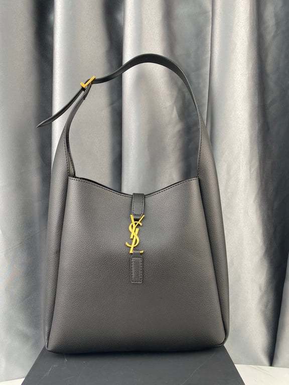 SAINT LAURENT LE 5 A 7 SOFT SMALL HOBO BAG IN SMOOTH LEATHER BLACK