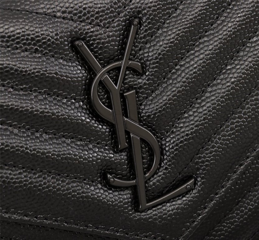 SAINT LAURENT CASSANDRE MATELASSE CHAIN WALLET IN GRAIN DE POUDRE EMBOSSED BLACK NOIR 22CM
