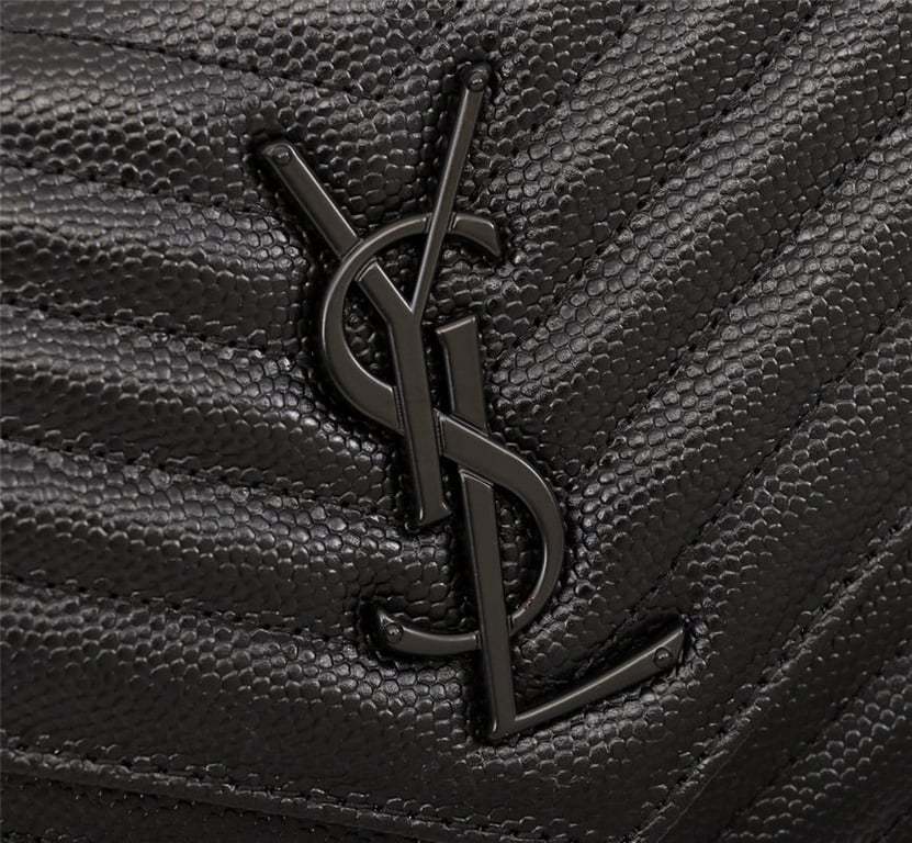 SAINT LAURENT CASSANDRE MATELASSE CHAIN WALLET IN GRAIN DE POUDRE EMBOSSED BLACK NOIR 22CM