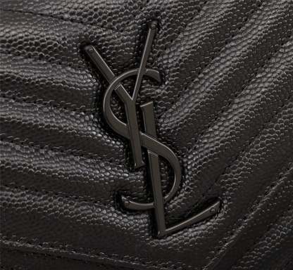 SAINT LAURENT CASSANDRE MATELASSE CHAIN WALLET IN GRAIN DE POUDRE EMBOSSED BLACK NOIR 22CM