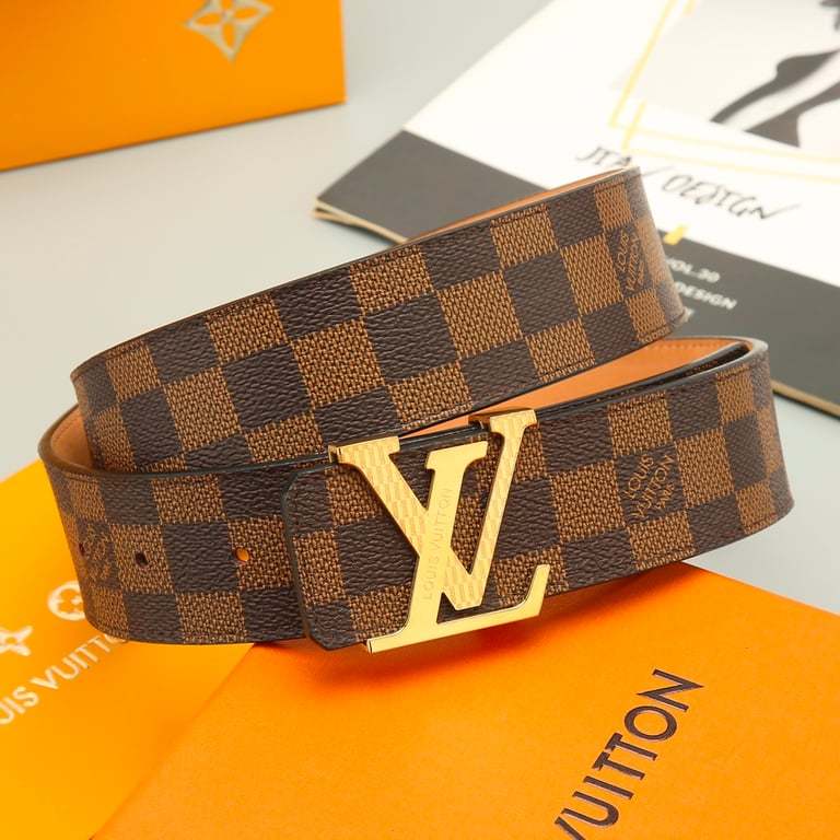 LUV INITIALS 40MM REVERSIBLE BROWN BELT GOLD BUCKLE