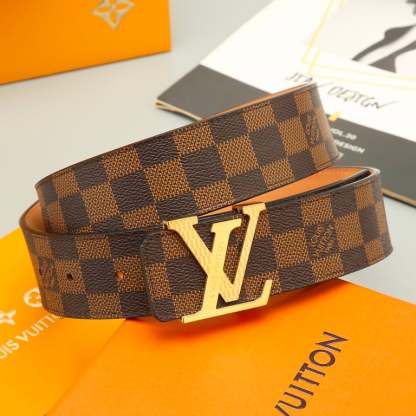 LUV INITIALS 40MM REVERSIBLE BROWN BELT GOLD BUCKLE