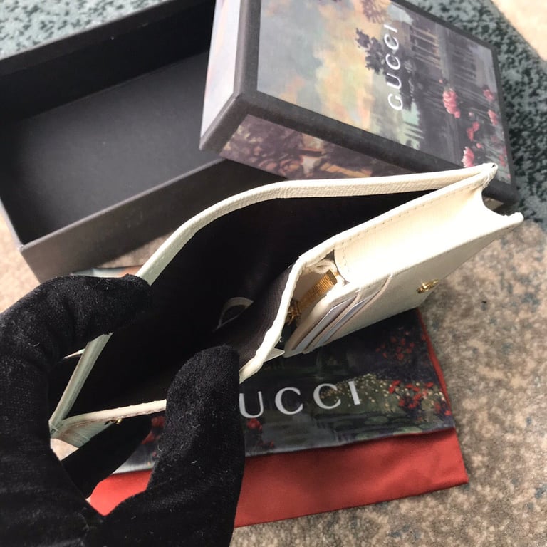 GG HORSEBIT 1955 CARD CASE WALLET 11CM WHITE 621887 92TCG 9761