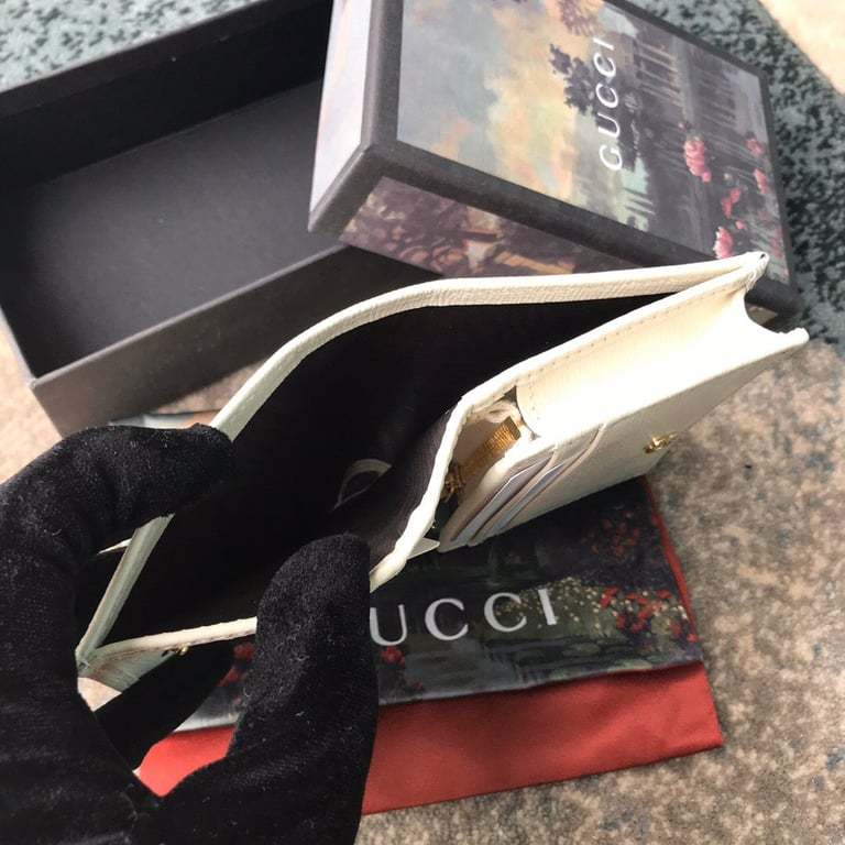 GG HORSEBIT 1955 CARD CASE WALLET 11CM WHITE 621887 92TCG 9761