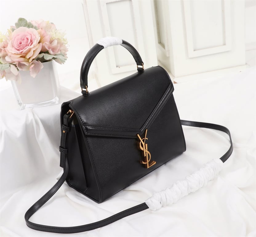SAINT LAURENT CASSANDRA MEDIUM TOP HANDLE BAG BLACK GOLD 24CM