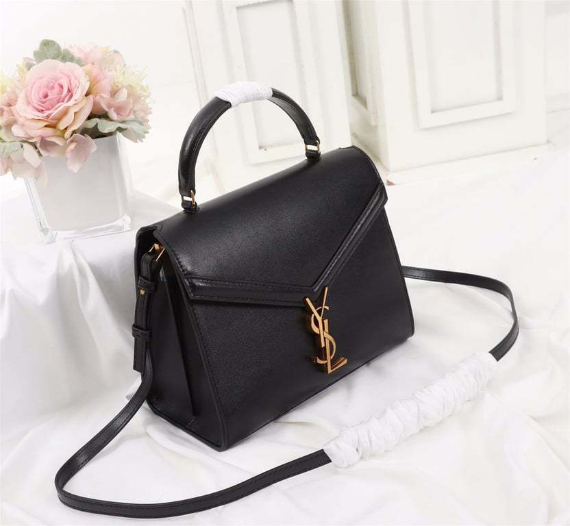 SAINT LAURENT CASSANDRA MEDIUM TOP HANDLE BAG BLACK GOLD 24CM