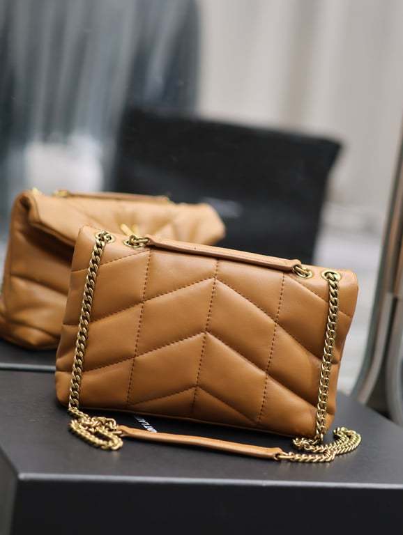 SAINT LAURENT LOULOU SMALL BROWN QUILTED LEATHER SHOULDER BAG 23CM HIGH QUALITY