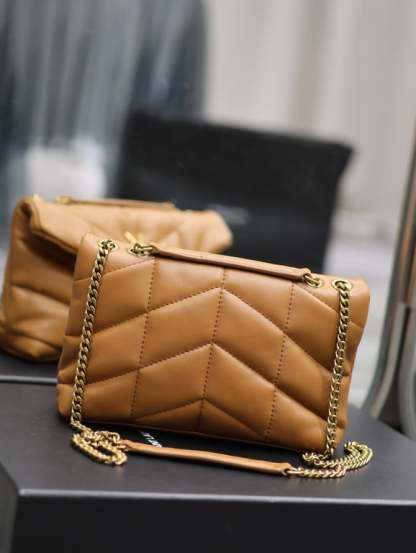 SAINT LAURENT LOULOU SMALL BROWN QUILTED LEATHER SHOULDER BAG 23CM HIGH QUALITY