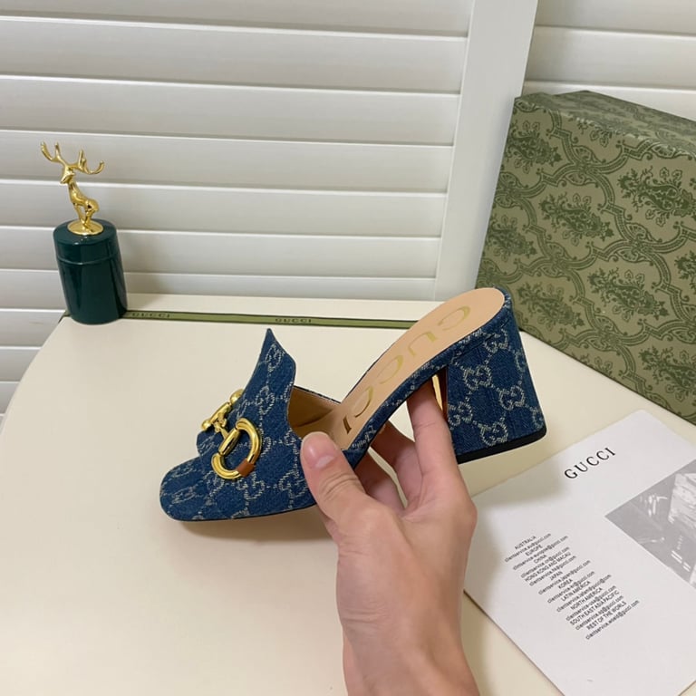 SANDAL GG WOMEN'S SLIDE MONOGRAM SANDAL WITH HORSEBIT BLUE