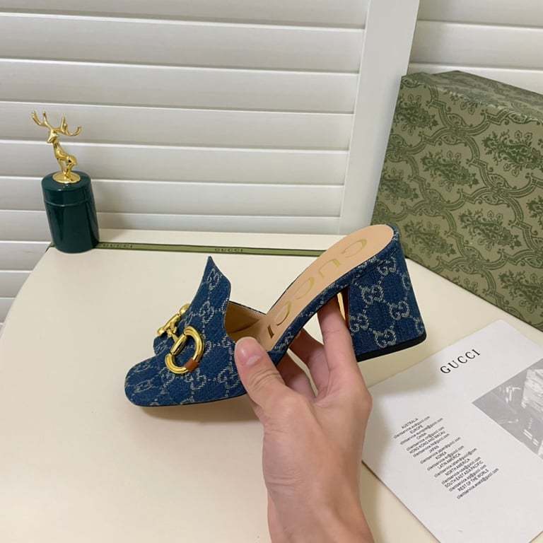 SANDAL GG WOMEN'S SLIDE MONOGRAM SANDAL WITH HORSEBIT BLUE