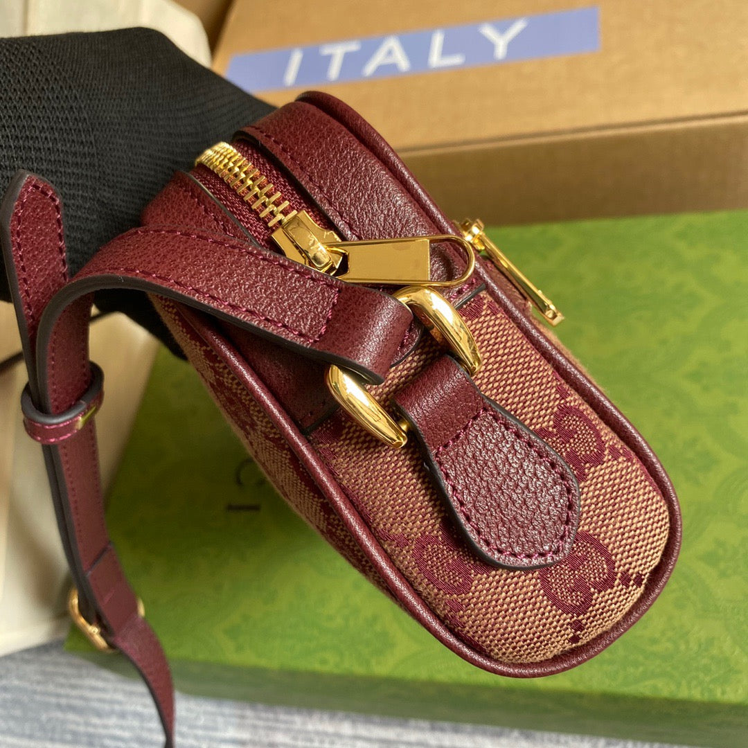 gg Ophidia Mini gg Bag Beige And Burgundy gg Supreme Canvas For Women  7in/17.5cm gg 517350-9Y9MS-9864