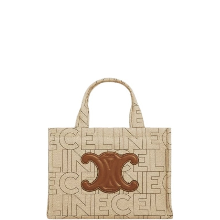 CE SMALL CABAS THAIS IN TEXTILE WITH ALL-OVER PRINT NATURAL TAN 25CM