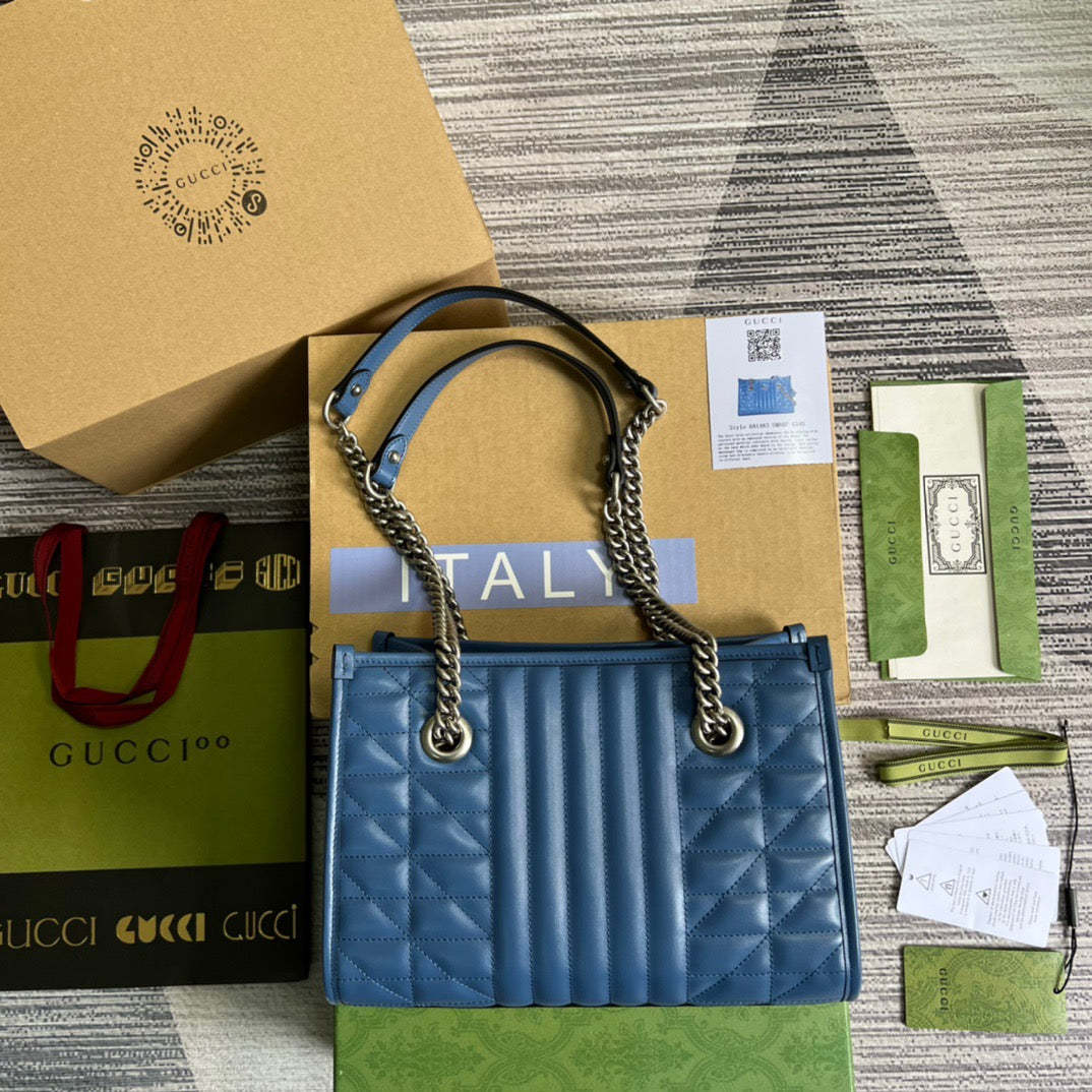gg Marmont Medium Matelasse Tote Blue For Women, Women’s Bags 13.6in/34cm gg ‎‎675796 UM8BF 4340