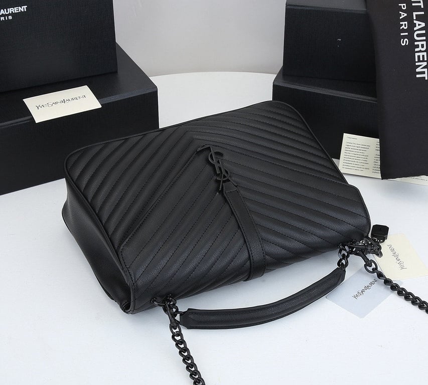 SAINT LAURENT COLLEGE LARGE CHAIN BAG BLACK TONE HARDWARE 32CM