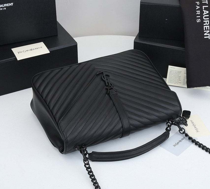 SAINT LAURENT COLLEGE LARGE CHAIN BAG BLACK TONE HARDWARE 32CM