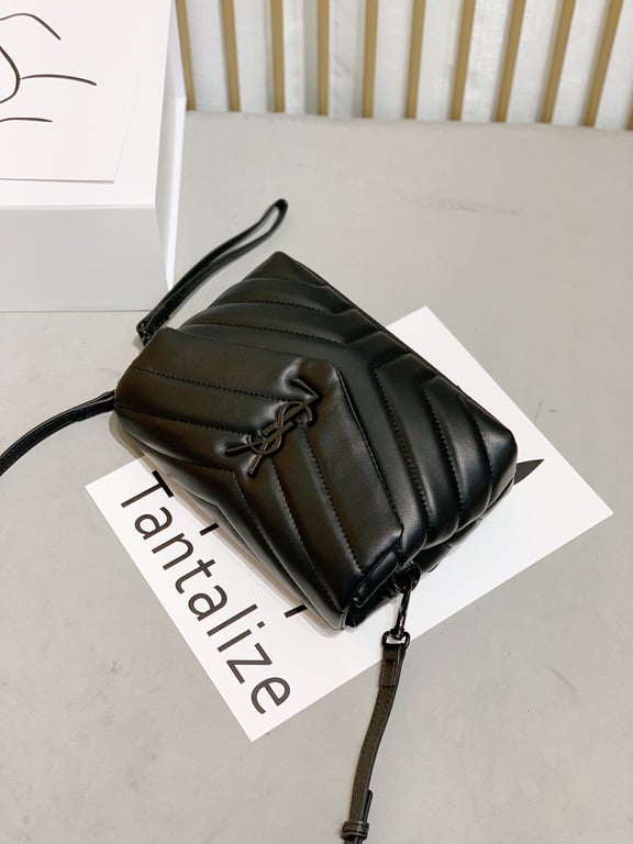 SAINT LAURENT LOULOU TOY STRAP BAG IN QUILTED Y LEATHER WITH BLACK HARDWARE