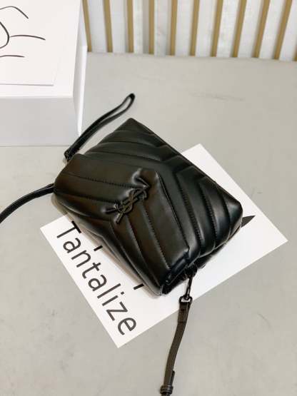 SAINT LAURENT LOULOU TOY STRAP BAG IN QUILTED Y LEATHER WITH BLACK HARDWARE