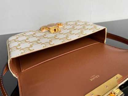CE TRIOMPHE SHOULDER BAG IN SHINY CALFSKIN GOLD CC WHITE 194142CUZ01BC