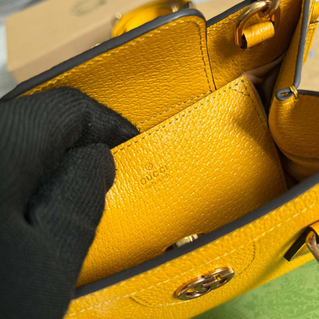 gg Diana Mini Tote Bag Yellow For Women, Women’s Bags 7.9in/20cm gg ‎702732 U3ZDT 7480