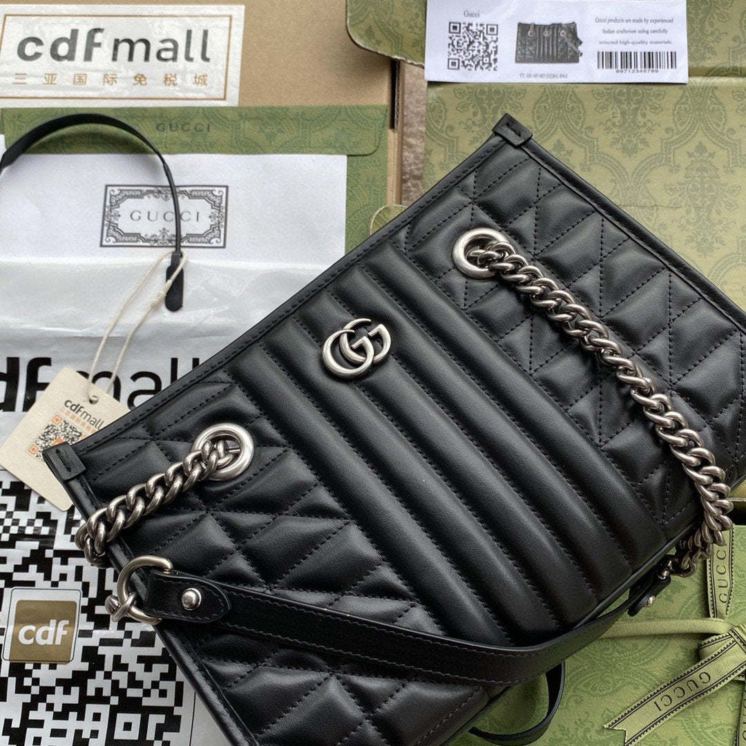 gg Marmont Small Tote Bag Black Matelasses For Women 10.4in/26.5cm gg 681483 UM8BN 1000