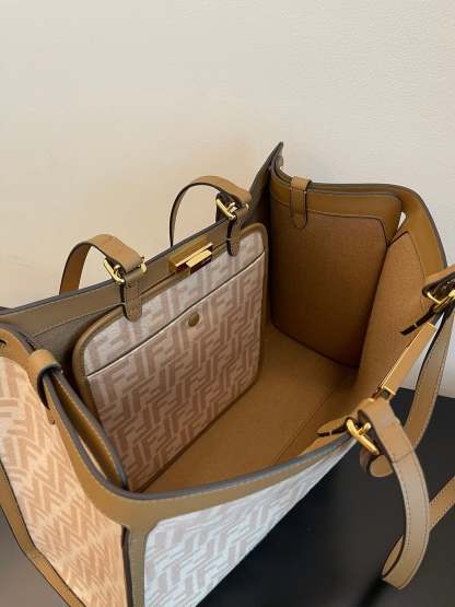 FI Peekaboo X-tote Bag Beige Canvas For Women, Women’s Handbags, Shoulder Bags 16.1in/41cm FF 8BH374