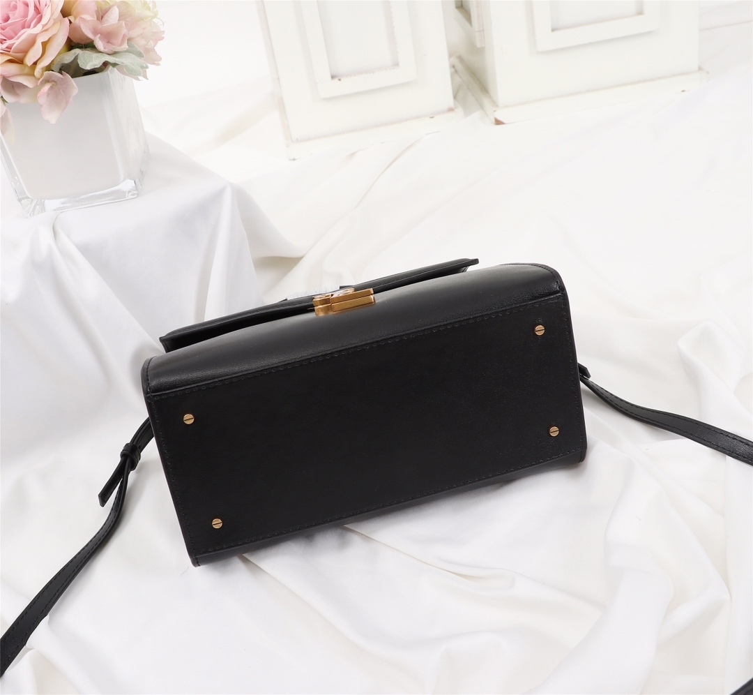 YSL CASSANDRA MEDIUM TOP HANDLE BAG BLACK GOLD 24CM 623931BOW0W1000