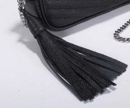 SAINT LAURENT LOU CAMERA BAG IN QUILTED NOIR LEATHER BLACK 18CM