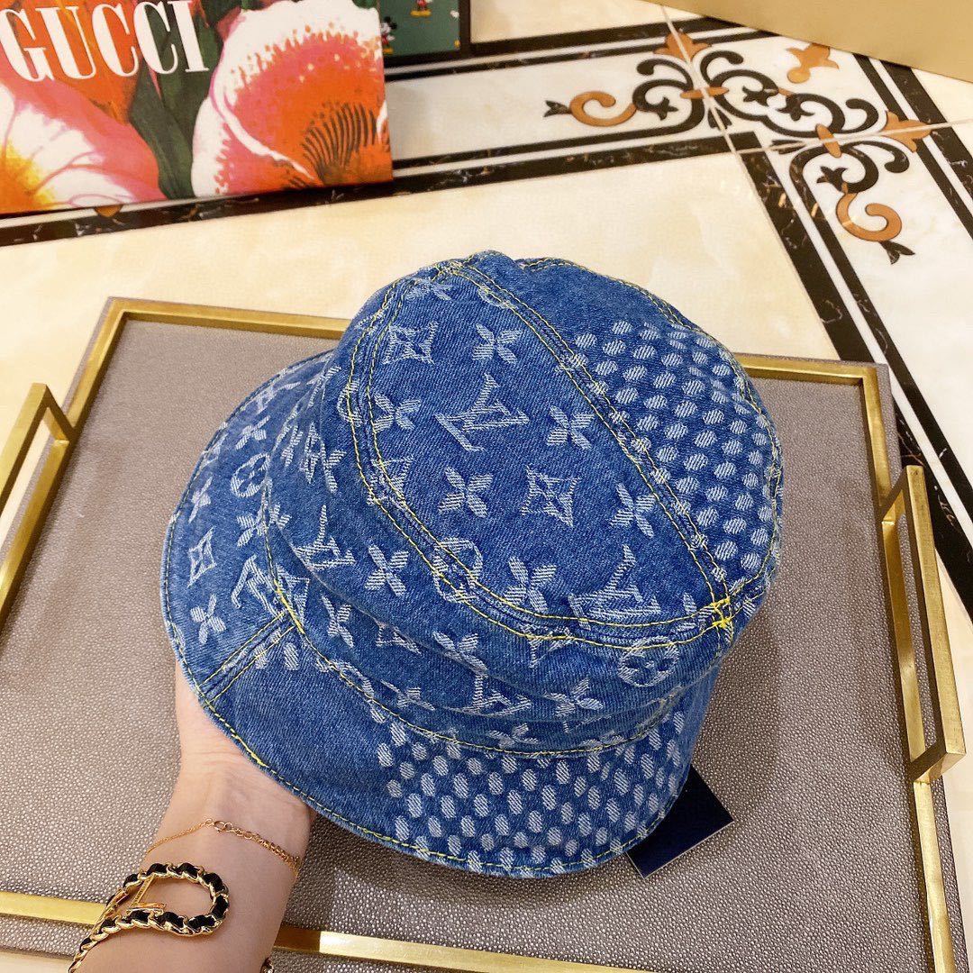 LV MONOGRAM DENIM BUCKET HAT BLUE