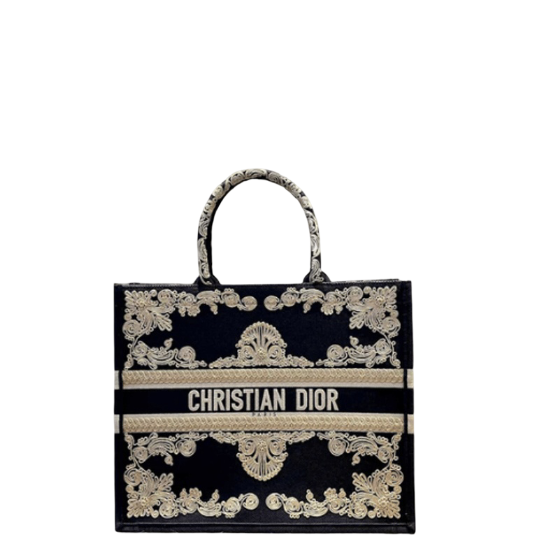 DIR LARGE BOOK TOTE BLUE GOLD CORNELY EMBROIDERY 42CM