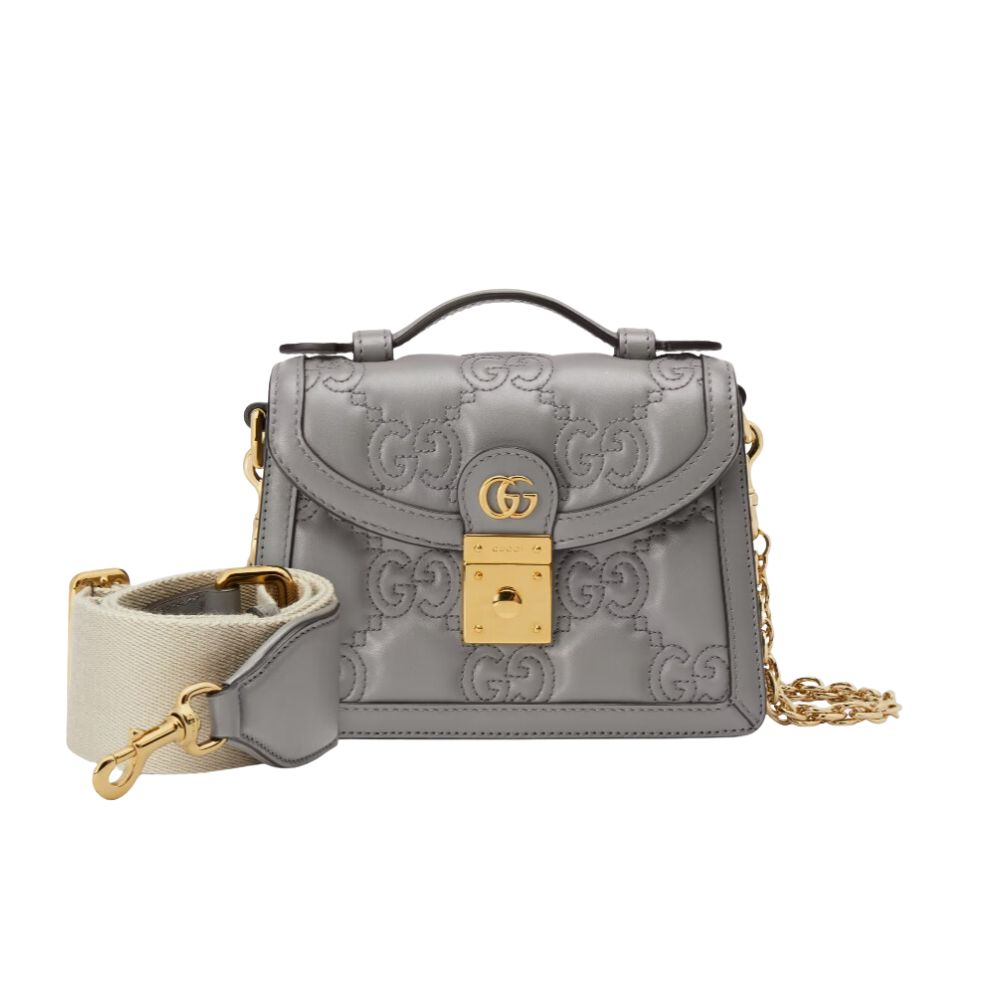 GG GG MATELASSÉ SMALL TOP HANDLE BAG GREY 20CM