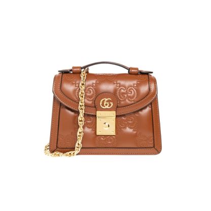 GG GG MATELASSÉ SMALL TOP HANDLE BAG BROWN 20CM