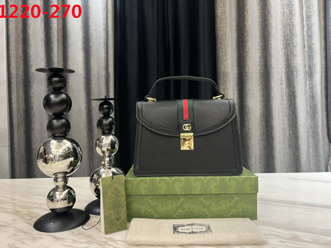 GG GG MATELASSÉ SMALL TOP HANDLE BAG BLACK 24CM
