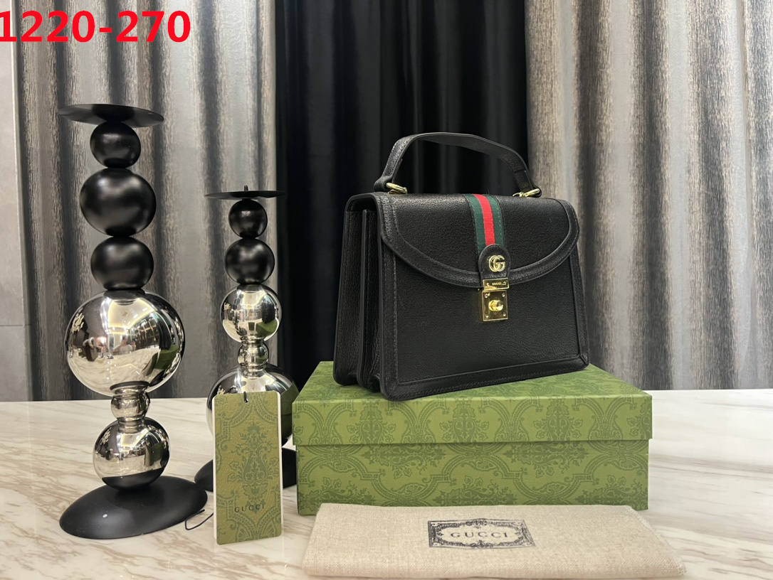 GG GG MATELASSÉ SMALL TOP HANDLE BAG BLACK 24CM