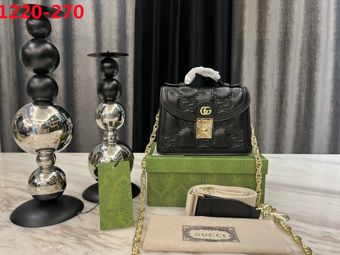 GG GG MATELASSÉ SMALL TOP HANDLE BAG BLACK 20CM 724499 UM8HG 1046