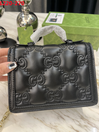 GG GG MATELASSÉ SMALL TOP HANDLE BAG BLACK 20CM 724499 UM8HG 1046