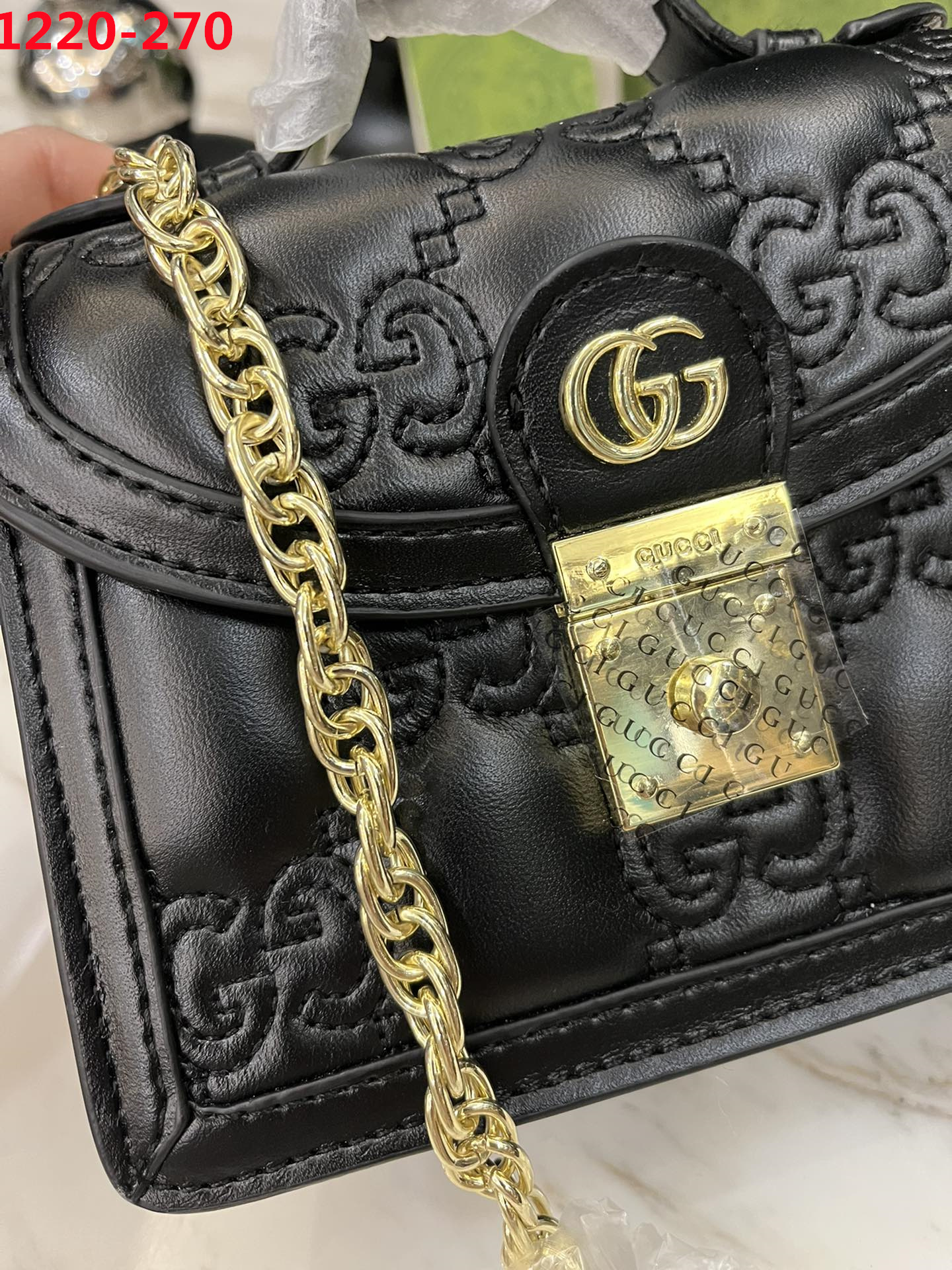 GG GG MATELASSÉ SMALL TOP HANDLE BAG BLACK 20CM 724499 UM8HG 1046