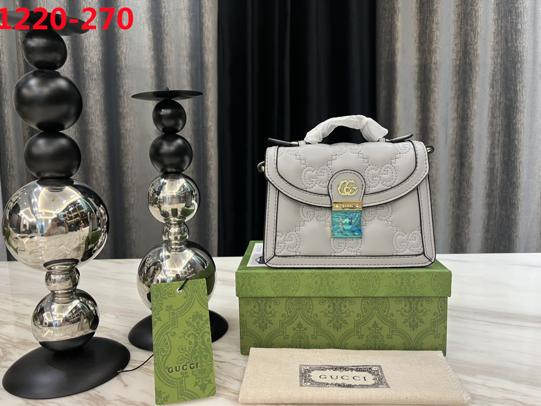 GG GG MATELASSÉ SMALL TOP HANDLE BAG GREY 20CM