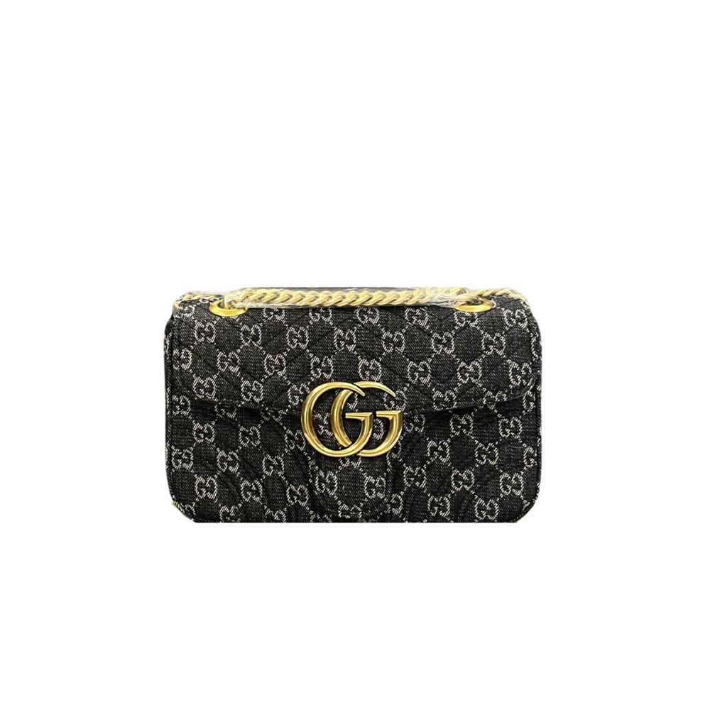 GG MARMONT MATELASSE SHOULDER BAG BLACK 26CM