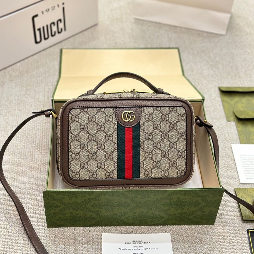 GG OPHIDIA SHOULDER BAG BROWN 25CM