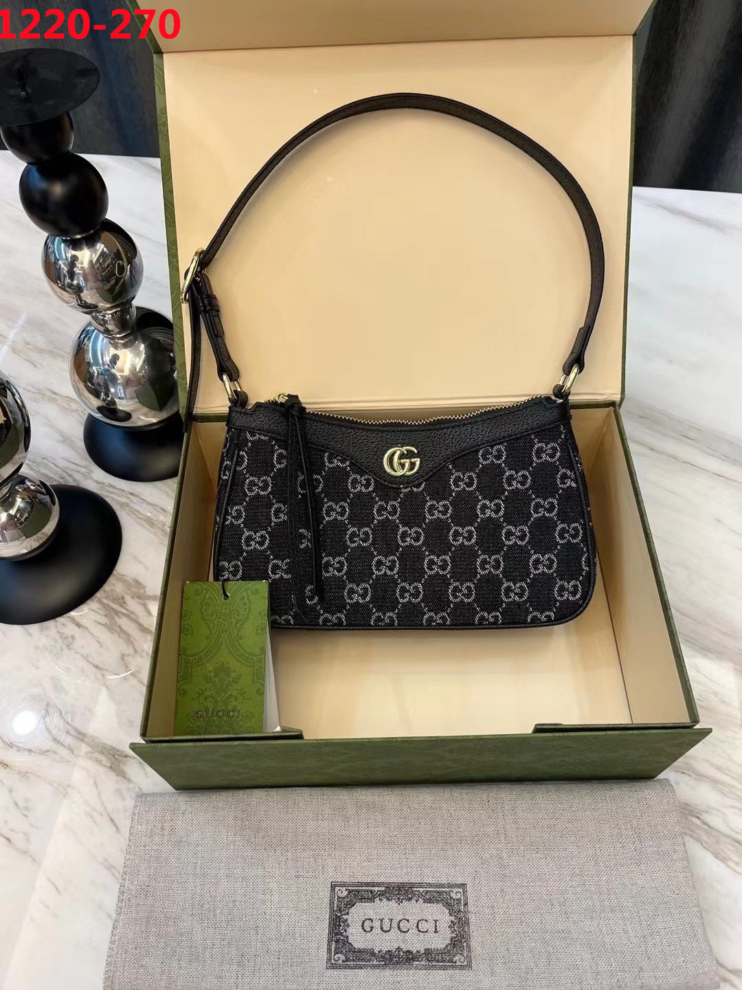 GG OPHIDIA GG SMALL HANDBAG BLACK 22CM