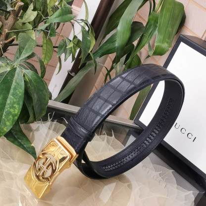 GC BELT Cowhide leather black gold buckle wide 3.5cm Automatic buckle