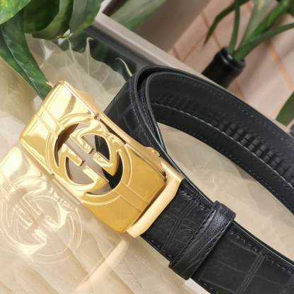 GC BELT Cowhide leather black gold buckle wide 3.5cm Automatic buckle