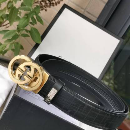 GC BELT Cowhide leather black gold buckle wide 3.5cm Automatic buckle