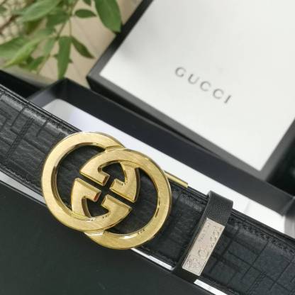 GC BELT Cowhide leather black gold buckle wide 3.5cm Automatic buckle