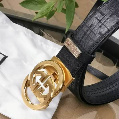 GC BELT Cowhide leather black gold buckle wide 3.5cm Automatic buckle