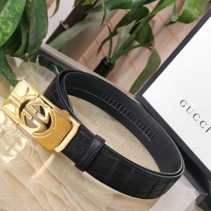 GC BELT Cowhide leather black gold buckle wide 3.5cm Automatic buckle