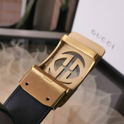 GC BELT Cowhide leather black gold buckle wide 3.5cm Automatic buckle