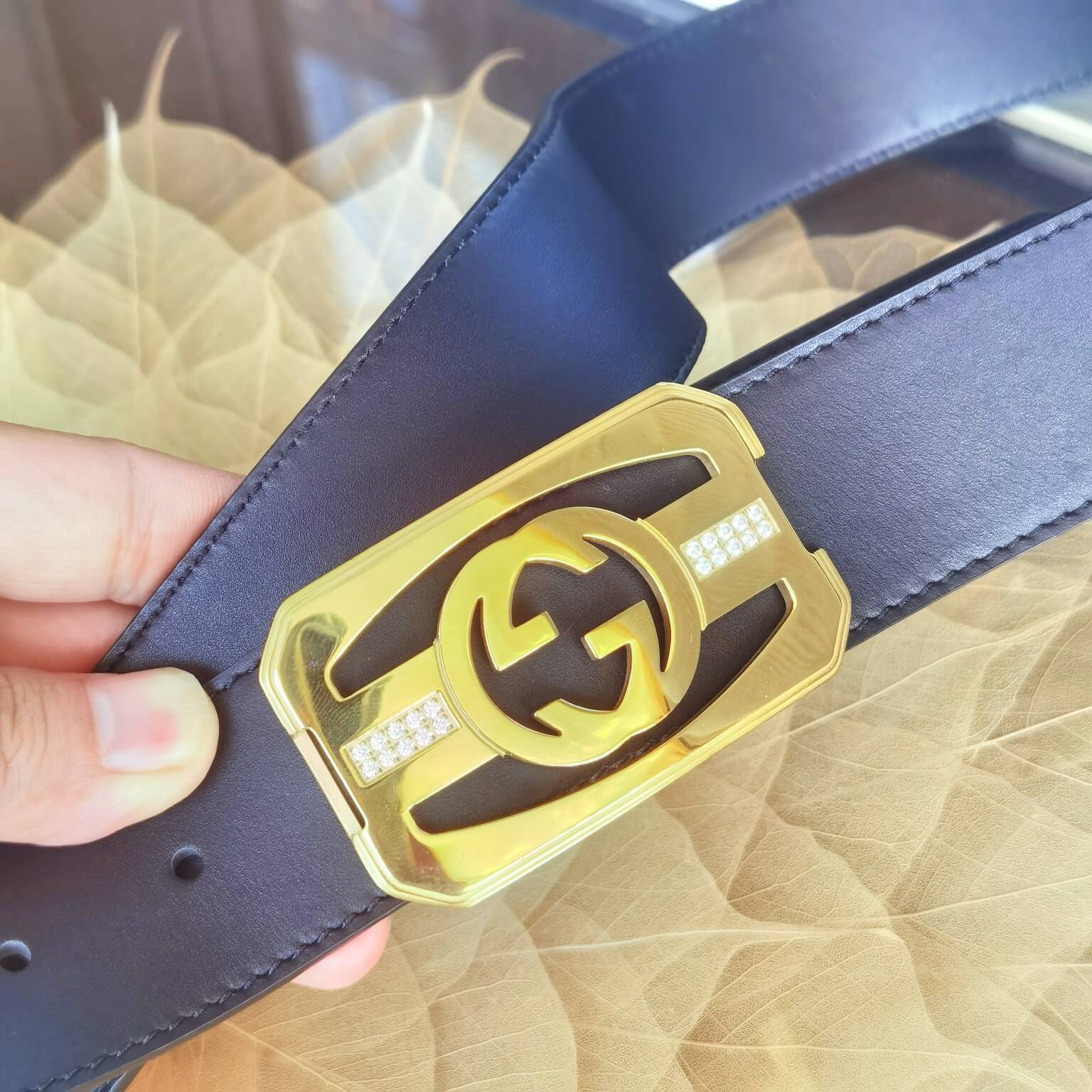 GC BELT Cowhide leather black gold buckle wide 3.8cm