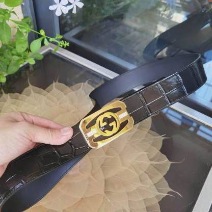 GC BELT Cowhide leather black gold buckle wide 3.8cm Popular belt