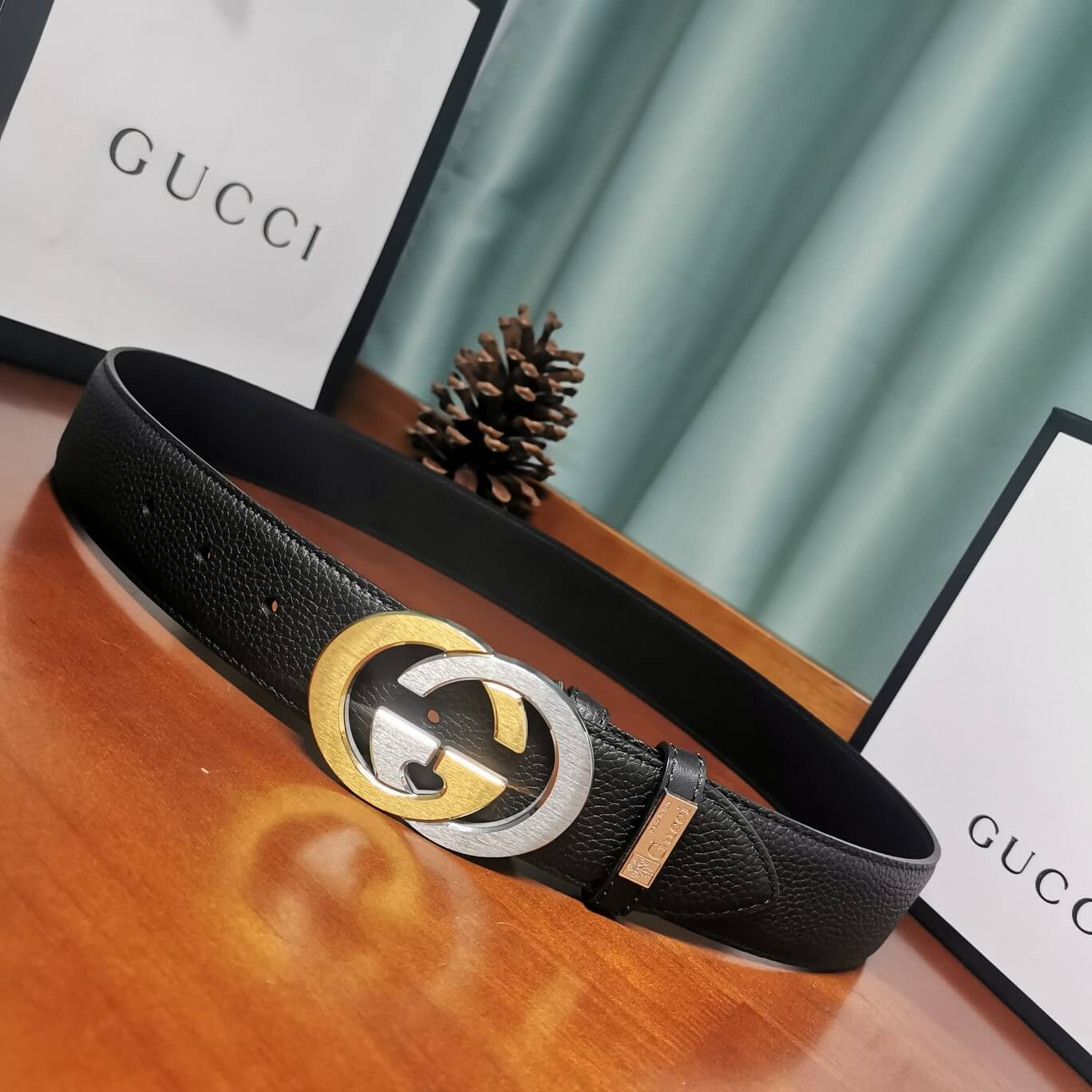 GC BELT Cowhide leather black gold Silve buckle wide 3.8cm